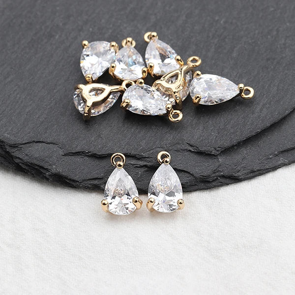 18K Plated Zircon Water Drop Pendant DIY Earring 10pcs/lot