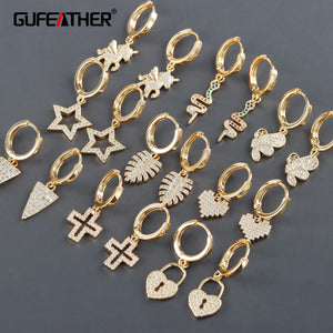 18K Plated Copper DIY Pendants with Zircons, 2pcs/lot