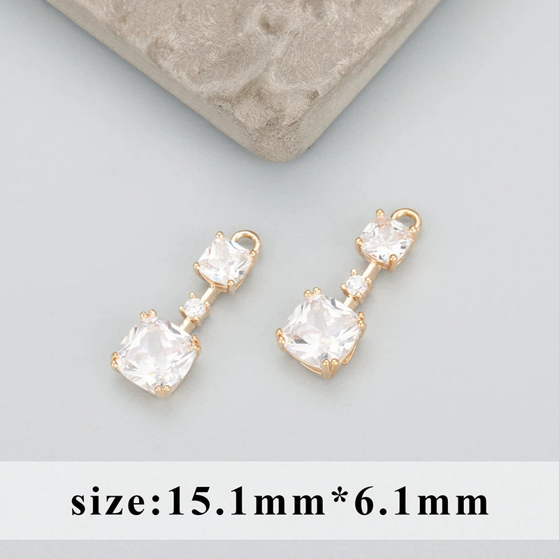 MB60 18k Plated Jewelry Accessories with Zircons Glass Charms 6pcs/lot