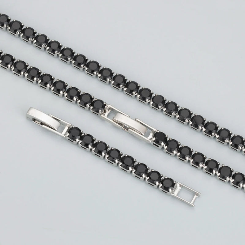 MB93 Fashion Necklace Rhodium Plated Long Chain DIY Black Zircons