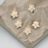 18k Plated Copper Flower Shape Charms DIY Pendants 6pcs/lot