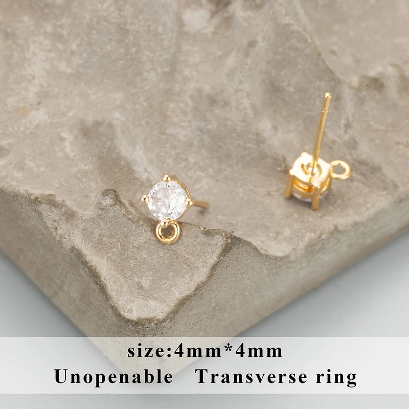 18k Rhodium Plated Copper Zircon Charms DIY Earrings 10pcs