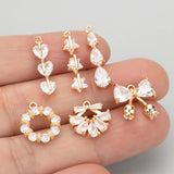 18k Plated Copper Zircon Charms DIY Pendants 6pcs/lot