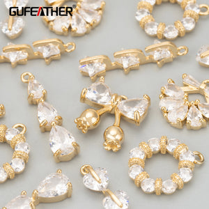 18k Plated Copper Zircon Charms DIY Pendants 6pcs/lot