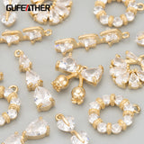 18k Plated Copper Zircon Charms DIY Pendants 6pcs/lot