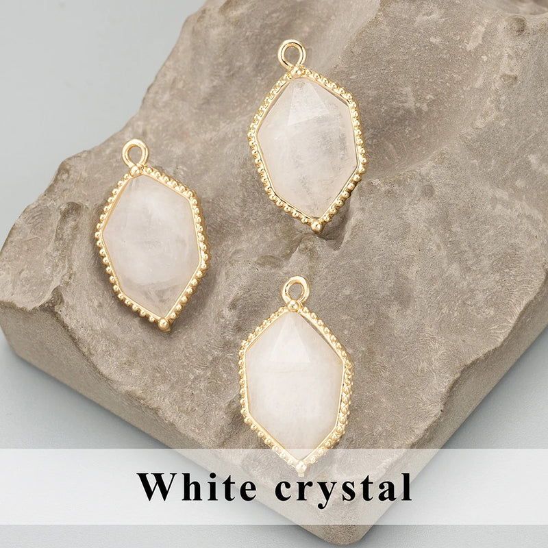 Handmade 18k Plated Copper Natural Stone Charms 2pcs