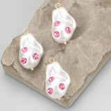 Handmade Pearl Zircon Charms, 18k Plated, 2pcs