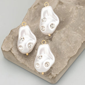 Handmade Pearl Zircon Charms, 18k Plated, 2pcs