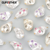 Handmade Pearl Zircon Charms, 18k Plated, 2pcs