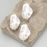 Handmade Pearl Zircon Charms, 18k Plated, 2pcs