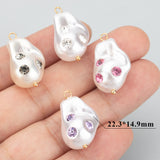 Handmade Pearl Zircon Charms, 18k Plated, 2pcs