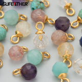 Stainless Steel Round Natural Stone Charms DIY Pendants