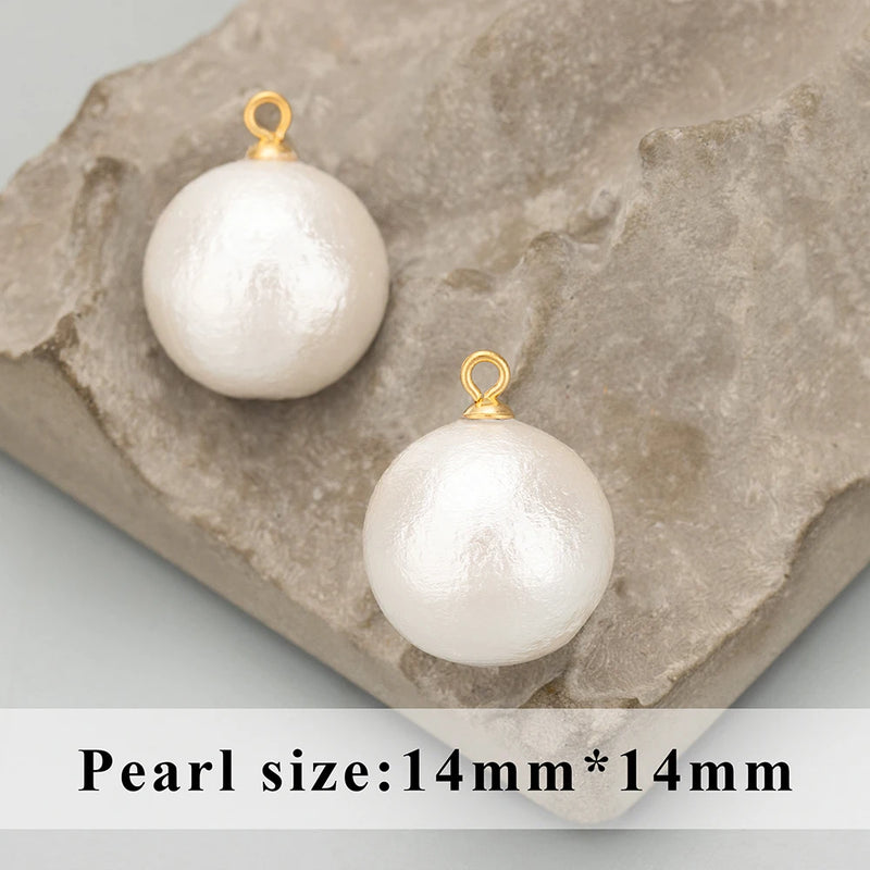Cotton Pearl Stainless Steel Cap Charms 4pcs