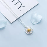 Real 925 Sterling Silver Daisy Flower Pendant Necklace for Women