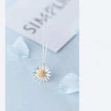 Real 925 Sterling Silver Daisy Flower Pendant Necklace for Women