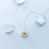 Real 925 Sterling Silver Daisy Flower Pendant Necklace for Women