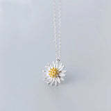 Real 925 Sterling Silver Daisy Flower Pendant Necklace for Women
