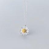 Real 925 Sterling Silver Daisy Flower Pendant Necklace for Women