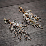 Crystal Clip On Earrings Shell Bridal Wedding Drop Earring Party Jewelry