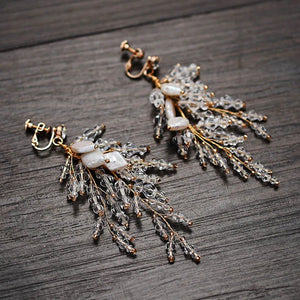 Crystal Clip On Earrings Shell Bridal Wedding Drop Earring Party Jewelry