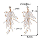 Crystal Clip On Earrings Shell Bridal Wedding Drop Earring Party Jewelry