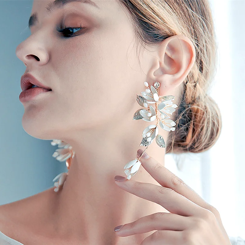 Crystal Bridal Wedding Flower Clip Earrings Women Accessories