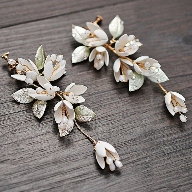 Crystal Bridal Wedding Flower Clip Earrings Women Accessories