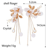 Shell Flower Earrings Crystal Bridal Wedding Drop Earring Bride Party Jewelry