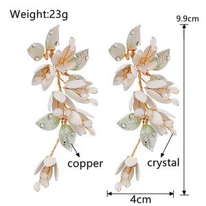 Shell Flower Earrings Crystal Bridal Wedding Drop Earring Bride Party Jewelry