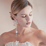 Shell Flower Earrings Crystal Bridal Wedding Drop Earring Bride Party Jewelry