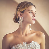 Shell Flower Earrings Crystal Bridal Wedding Drop Earring Bride Party Jewelry