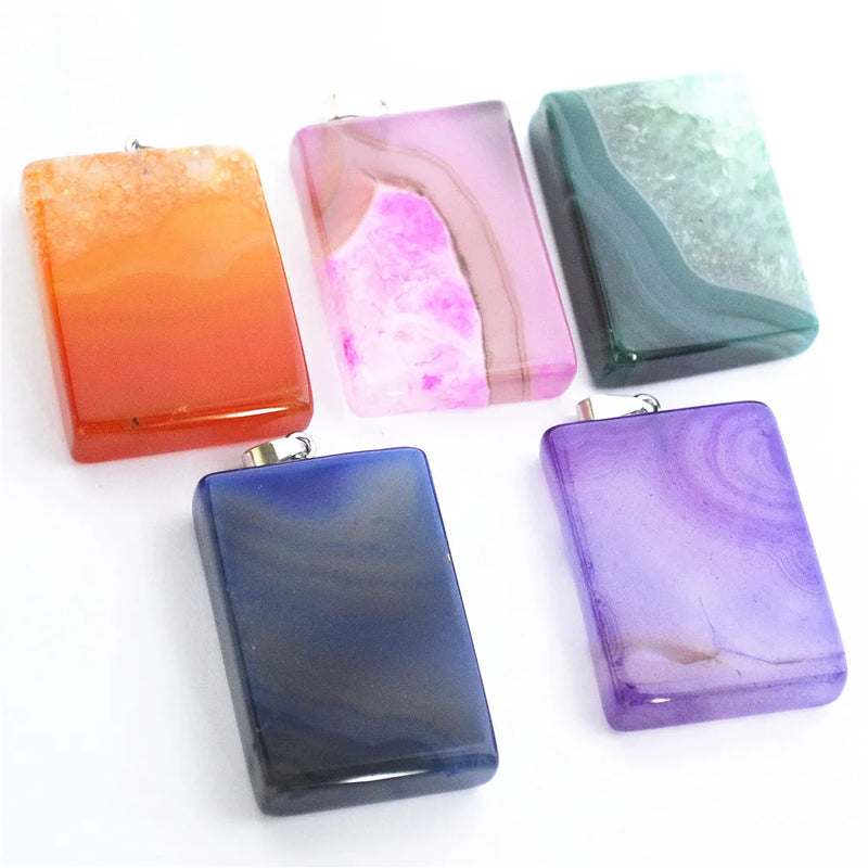 Rectangular Yellow Green Purple Stone Pendant for DIY Necklace Jewelry
