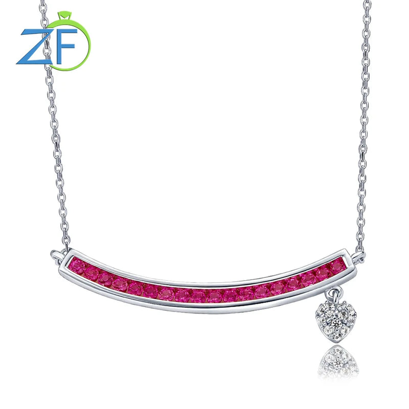 925 Silver Smile Heart Pendant Necklace Red Gemstone Party Gift