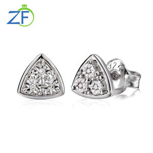 925 Silver Triangle Stud Earrings with SA Diamond High Jewelry