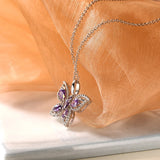 925 Silver Necklace Purple Zircon Butterfly Pendant