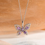 925 Silver Necklace Purple Zircon Butterfly Pendant
