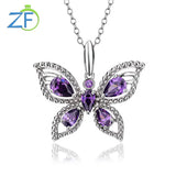925 Silver Necklace Purple Zircon Butterfly Pendant