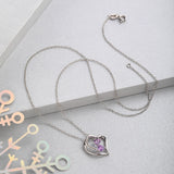 925 Silver Heart Necklace Amethyst Pink Quartz Diamond Pendant