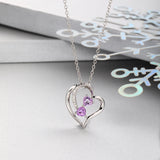925 Silver Heart Necklace Amethyst Pink Quartz Diamond Pendant