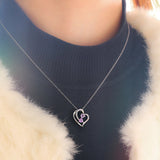 925 Silver Heart Necklace Amethyst Pink Quartz Diamond Pendant