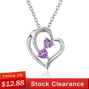 925 Silver Heart Necklace Amethyst Pink Quartz Diamond Pendant