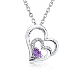 925 Silver Heart Necklace Amethyst Pink Quartz Diamond Pendant