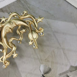 Matte Golden Star Moon Goddess Brooch Zircon Women Corsage Flower Pin