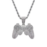 Game Console Pendants Iced Out Chain Bling CZ Silver Men's Hip Hop Rock Necklace