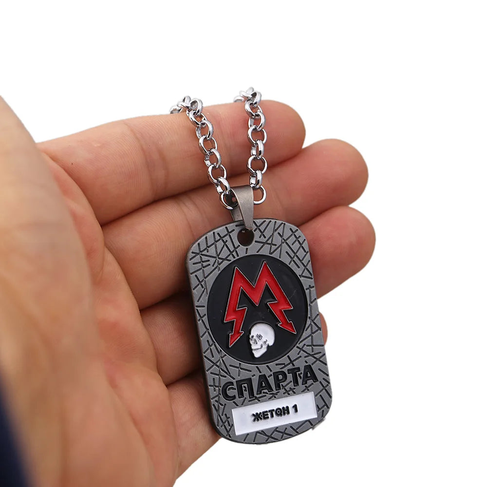 Metro 2033 Necklace Metal Rope Chain Skull Dog Tag Pendant Charm Punk Jewelry