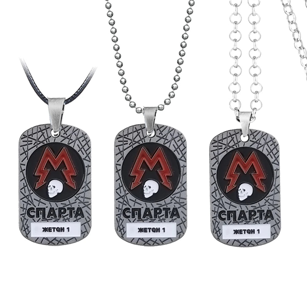 Metro 2033 Necklace Metal Rope Chain Skull Dog Tag Pendant Charm Punk Jewelry