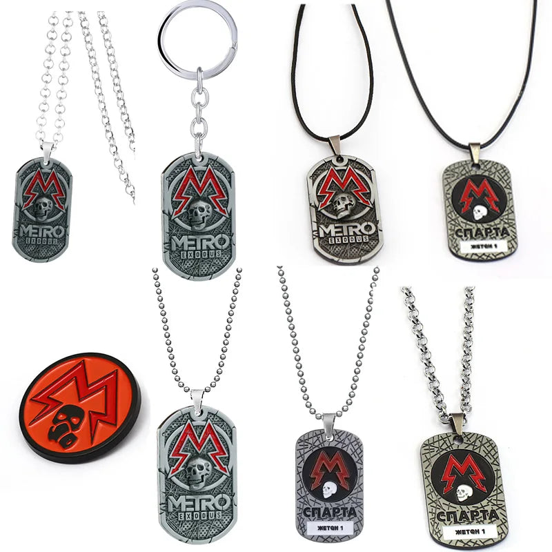 Metro 2033 Necklace Metal Rope Chain Skull Dog Tag Pendant Charm Punk Jewelry