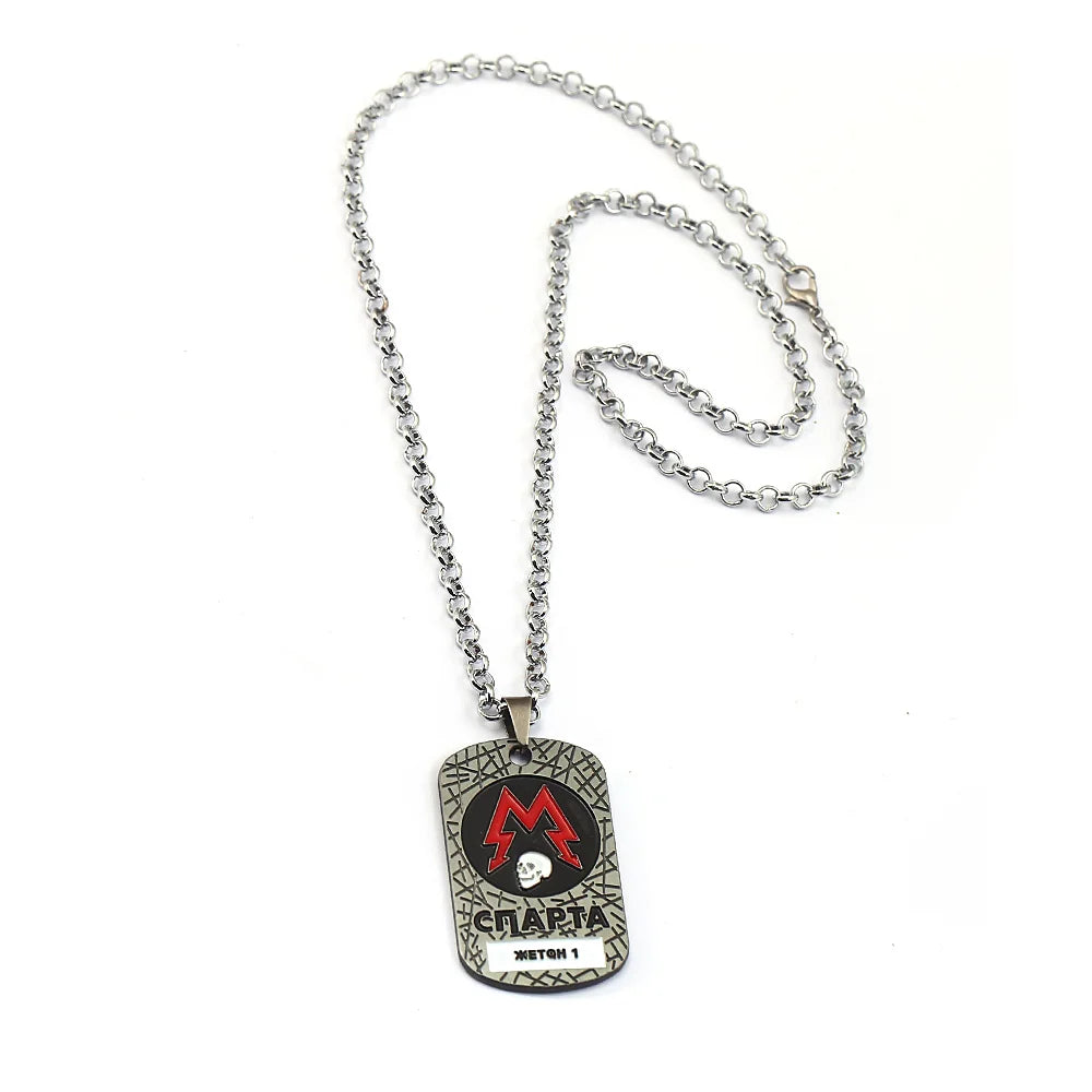 Metro 2033 Necklace Metal Rope Chain Skull Dog Tag Pendant Charm Punk Jewelry