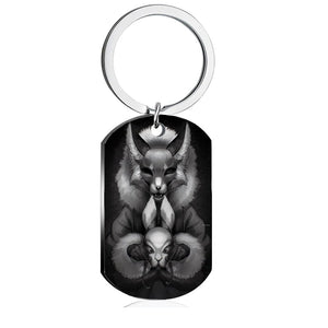Tiny Bunny Steel Keychain Military Plate Custom Pattern Key Ring for Men