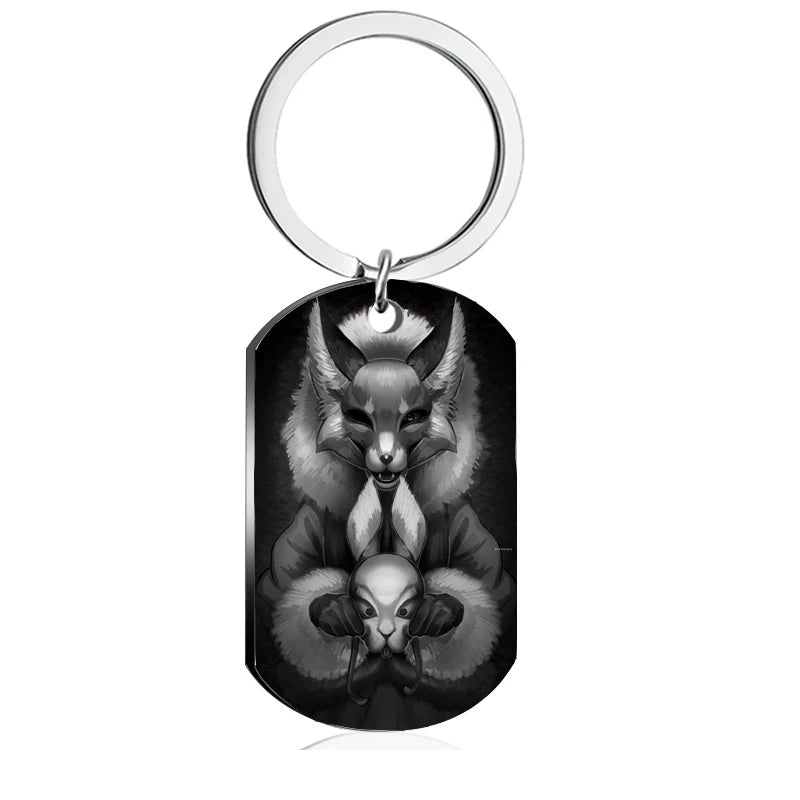 Tiny Bunny Steel Keychain Military Plate Custom Pattern Key Ring for Men